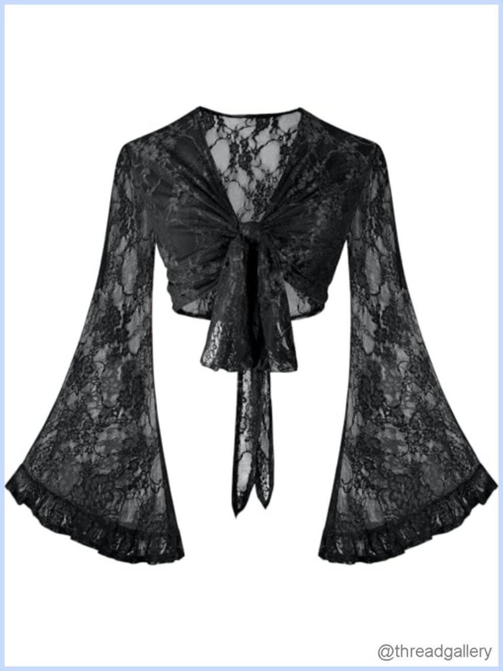 Lace Crop Top with Bell Sleeves and Tie Front
